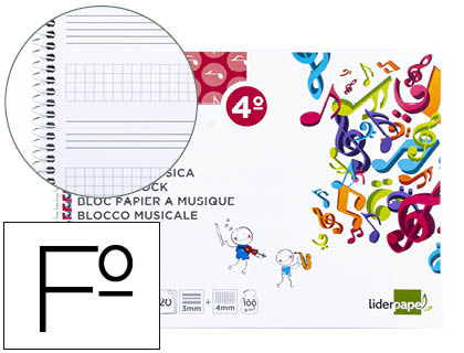 Bloc música Liderpapel Combi pentagrama 3mm. + c/4mm. 4º 20 hojas 100g/m²